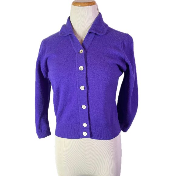 Vintage Fully Fashioned Minklam by Darlene Cropped Purple Cardigan Sweater Sz 38 - Picture 2 of 14